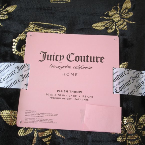 Juicy Couture Bee Crown Gold Black Throw Blanket Home - Picture 2 of 6